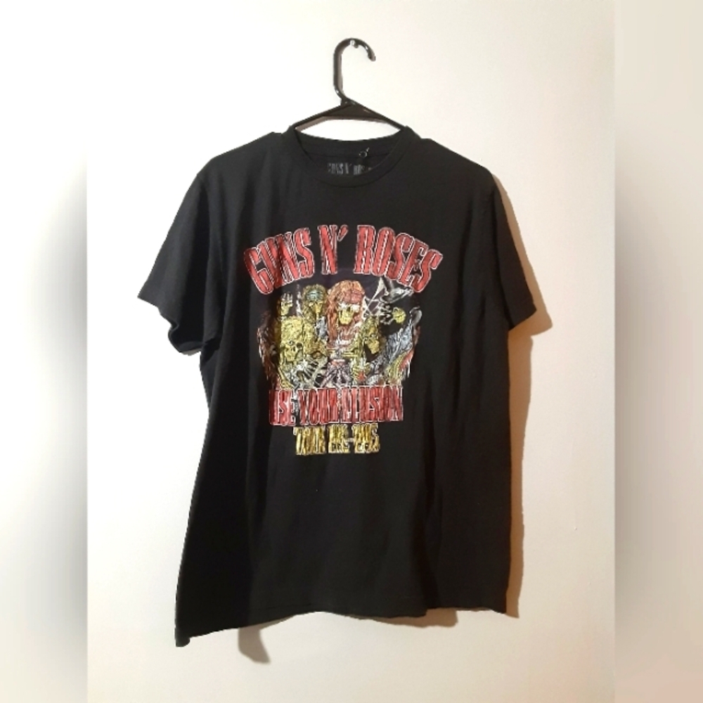 Guns N Roses Black Graphic T-Shirt Short Sleeve Mem's Size L band Tour Rock